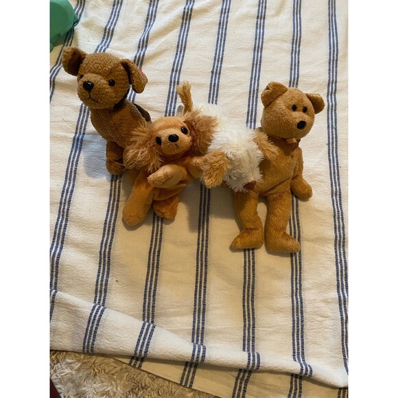 Stuffed animal beanie baby lot of 4 tan bear dog puppy - Picture 1 of 10